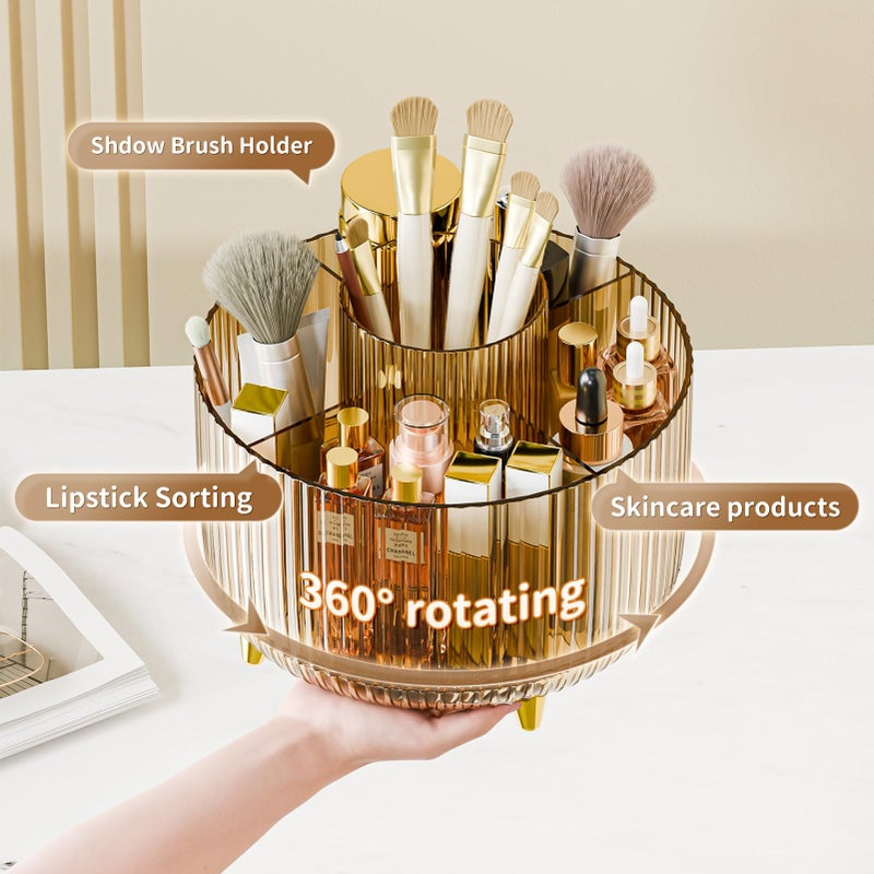 fanado 360? Rotate Makeup Brush Holder Organizer  Makeup Organizers Countertop  Makeup organization and Skincare Storage for Vanity  Desktop  Bathroom (Clear Amber) - Image 2